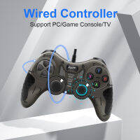 Gamepad สีดำสีขาวสายจับสำหรับการเล่นเกมทีวีคอมพิวเตอร์พีซีจอยสติ๊กควบคุม PS3ที่มีผลกระทบการสั่นสะเทือน