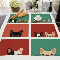 Creative Kawaii Dog Placemat Coaster Cartoon Animal Cotton Linen Table Mats Napkins Simple Design Tableware Kitchen Table Mat