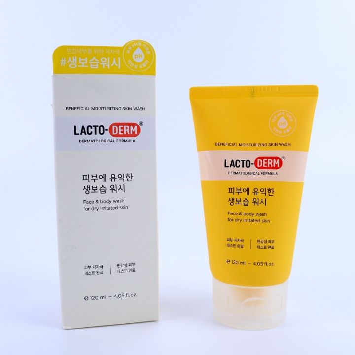 lacto-derm-beneficail-moisturizing-skin-wash-ผลิตภัณฑ์ทำความสะอาดผิวหน้าและผิวกาย-สำหรับผิวแห้งและผิวระคายเคืองง่าย-ขนาด-120-ml-ของแท้จากเกาหลี