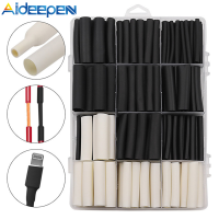 Original Aideepen 320PCS สีดำและสีขาวผนังคู่ความร้อนหดหลอด3ครั้งหดหลอดชุดกาวความร้อนหดหลอดชุดฉนวนกันความร้อน