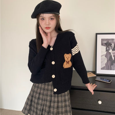 Zoey ฤดูหนาวสำหรับผู้หญิงสไตล์เกาหลีย้อนยุคอบอุ่นนุ่มแคชเมียร์มุกปุ่มคาร์ดิแกนแขนยาวเก๋เสื้อท็อปส์ 081033