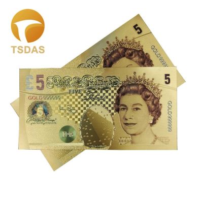 ธนบัตร24K ธนบัตรฟอยล์สีทองอังกฤษ5ปอนด์โน้ต24K สีทองในสหราชอาณาจักรชุบทอง10ชิ้น/ล็อตสำหรับของขวัญทางธุรกิจสะสม
