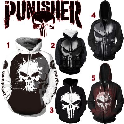 Punisher Costume Men Casual Hoodie Cos Frank Castle Skull Jacket 3D Printed Sweatshirt