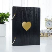 6 Inches Love Heart Wood Cover Photo Ablum DIY Newborn Baby Showeer Lovers Childrens Photo Scrapbook Album Black Pink Blue  Photo Albums