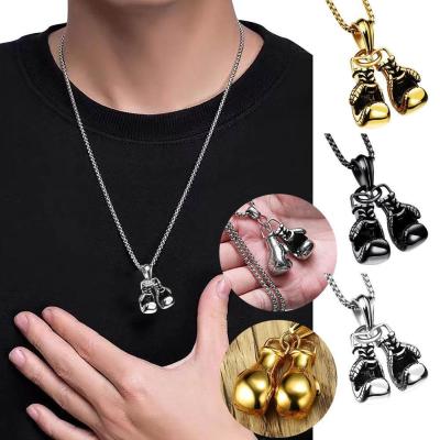 Double Alloy Necklace Double Boxing Gloves Alloy Pendant Necklace Black Gold Silver Double Boxing Gloves Necklace Personalized Mens Boxing Gloves Necklace