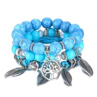 【hot】♤✳△  Stone Beads Turquoises Pendant Strand Bangles Fashion Jewelry