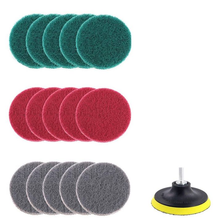 16pcs-4-inch-drill-power-brush-tile-scrubber-scouring-pad-cleaning-kit-with-4-inch-disc-pad-holder-3-different-stiffness
