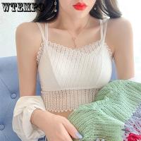 Lace Tank Top Women Padded Crop Top Strap Lingerie Camisole Y2k Ladies Style Sleeveless Short Embroidery Camis Summer Sling