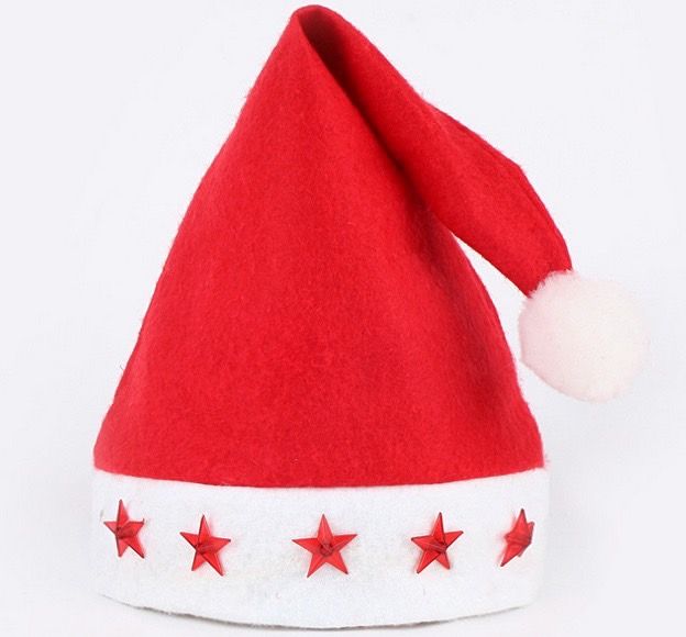 หมวกซานต้า-หมวกซานตาครอส-หมวกคริสต์มาส-ไฟกระพริบรูปดาว