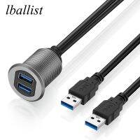 lballist Flush Mount Panel Dual USB3.0 Male to Female Extension Cable With Indicator Light Aluminum Alloy Shell For Car