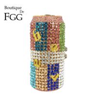 Boutique De FGG Fashion Stylish Beer Can Shape Crystal Clutch Evening Bags Women Formal Party Cocktail Purses and Handbags