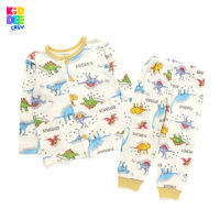 KiddeeCrew ชุดนอนเด็กครีมลายไดโนเสาร์ cream dinosaur pajamasเหมาะสำหรับอายุ 1-12 ปี