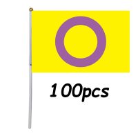 ZXZ LGBT hand flag 100pcs 14x21cm Intersex Pride Fabric Flags rainbow flag with plastic flagpole