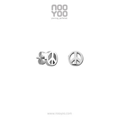NooYoo ต่างหูสำหรับผิวแพ้ง่าย Peace Sign Surgical Steel