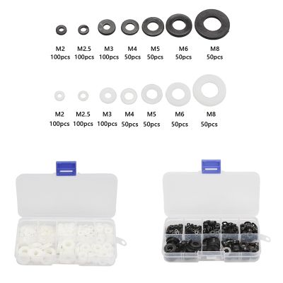 ✆✉✌ 500pcs White Black Nylon Flat Washer Gasket Set M2 M2.5 M3 M4 M5 M6 M8 Plastic Sealing O-rings Assortment Kit Fastener