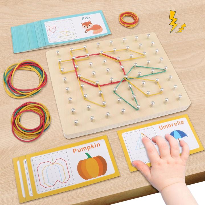 dolity-บล็อกธรณีบอร์ดไม้ของเล่นเสริมพัฒนาการของเล่นเพื่อการศึกษา-mainan-balok-และ50ยางรัด-wood-toy-แผ่นร้อยภาพสำหรับ3-4-5ปี