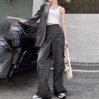 Cargo pants for women high-waist baggy autumn zipper pocket casual pants y2k street grey trousers womens loose wide-leg pants