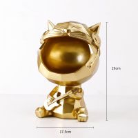 Lucky Cat Statue Sculpture Table Decoration Miniature Figurine Key Candy Sundries Storage Box Modern Living Room Desk Home Decor