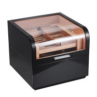 High-end Cigare Box Ciger Display Box Large-capacity See-through Skylight Carbon Fiber Grain Cedar Wood Siga Moisturizing Ciggarette Case