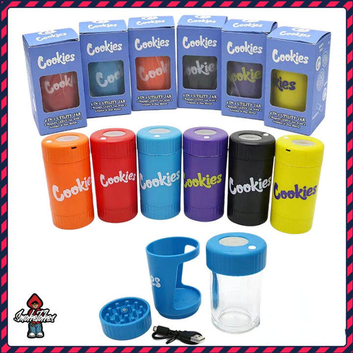 Cookies Led Magnifying Jars Mag Jar with Herb Grinder and One Hitter