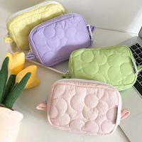 【cw】Hylhexyr Womens Candy Color Cosmetic Bag Zipper Polyester Quilting Ins Handbag Student Pen Bag Zero Wallet Puffer Embroidery