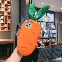 Hot 3D cute green leaf carrot lanyard high quality silicone soft cover for iphone 13 12 11Pro MAX XS XR 7 8plus X phone cases