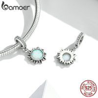 bamoer 925 Sterling Silver Blue Snowflake Spacer Charm Frozen Ice Crystal Opal Sun Pendant for Bracelet Women Fashion Jewelry