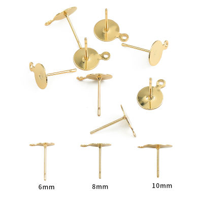 10ชิ้น/ถุง6/8/10มม.ทองแดง18K โลหะชุบทองโพสต์ต่างหูเปล่าฐาน Studs Pins ปลั๊กต่างหูผลการค้นหาหูสำหรับเครื่องประดับ DIY ทำ