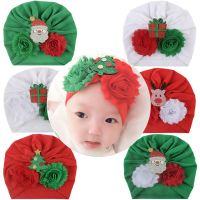 Baby Girl Christmas Hat Flower Decoration Elastic Cotton Toddler Turban Indian Infant Head Wrap Soft Bonnet Festival Accessories