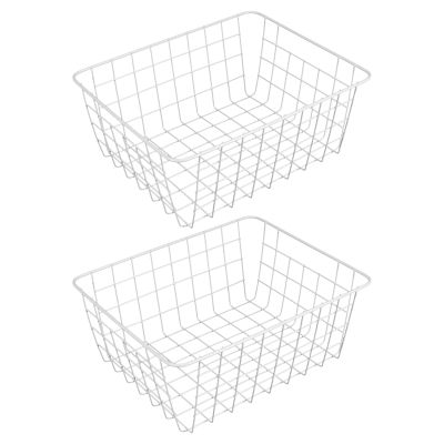 2 Pack Wire Storage Baskets, Farmhouse Metal Wire Basket Freezer Storage Organizer Bins with Handles