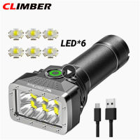 ไฟฉาย6led สำหรับนักไต่เขาไฟฉายแบบชาร์จไฟได้ Usb จอแสดงพลังงานความสว่างสูงไฟฉายฉุกเฉินทรงพลัง