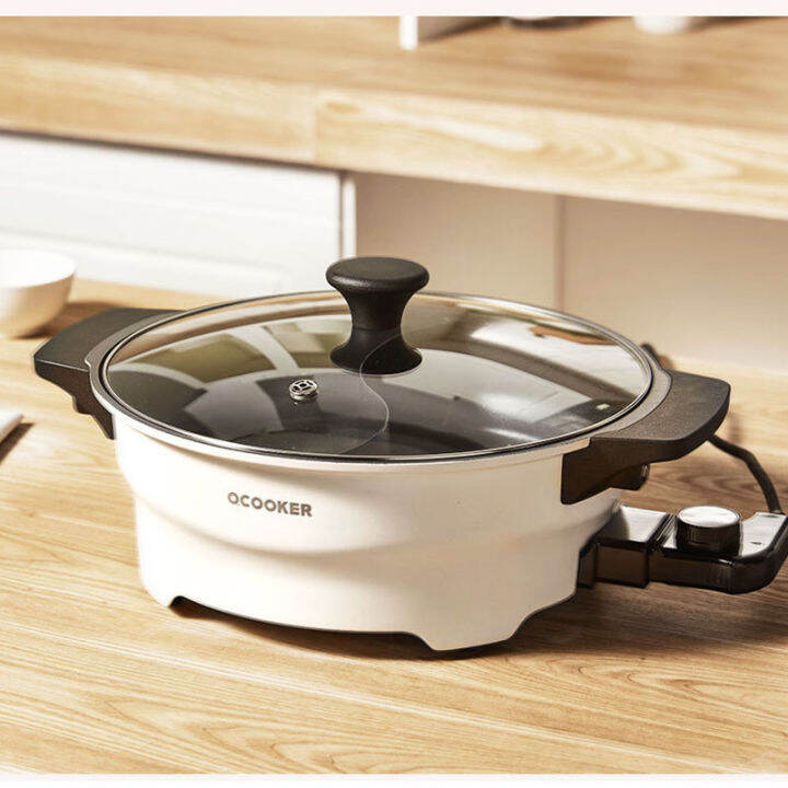 ปลั๊กอะแดปเตอร์ฟรี-demo-qcooker-cr-hg03-electric-hot-pot-2-grid-white-electric-hot-pot-หม้อสำหรับทำสุกี้-หม้อซุป-ชาบูชาบู-4l-1500w-electric-cooker-เตาไฟฟ้าอเนกประสงค์