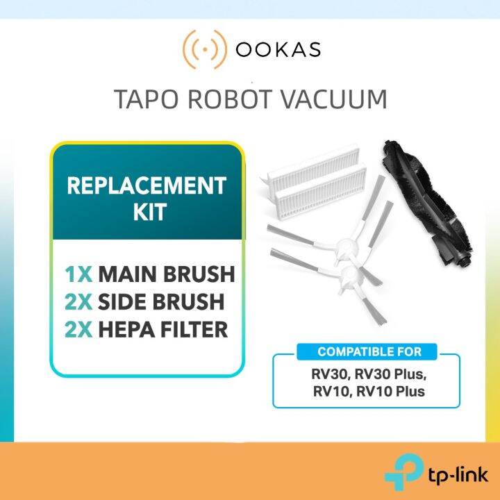 TPLink Tapo Robot Vacuum Replacement Kit RVA100 Main Brush, Side