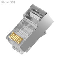 10pcs metal type rj45 connector cat6 shielded network connectors rj45 plug 8p8c terminals for stp ethernet Cable switches modem