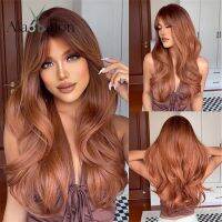 ALAN EATON Auburn Layered Wig with Bangs Long Curly Wavy Wig for Women Synthetic Ginger Wig for Daily Party Heat Resistant Hair [ Hot sell ] Decoration Center