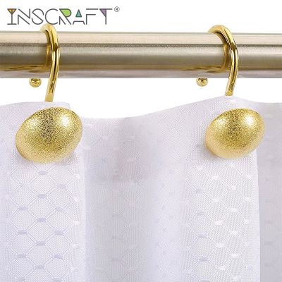 12PCS Decorative Shower Bright Golden Bling Curtain Hooks Rustproof Glittering Shower Hangers Rings for Bathroom Curtains Rods