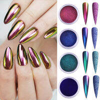 1 กล่อง Chameleon Mirror เล็บระยิบระยับผงโลหะผลสี Pigment Nail Art Dust ตกแต่งฐานสีดำที่จำเป็น-UHG MALL