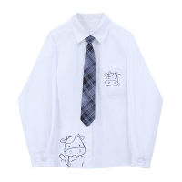 Cow Print White Cardigan Blouses With Tie Long Sleeve Streetwear Oversized Preppy Style Shirts Harajuku Casual Boyfriend Rok Top