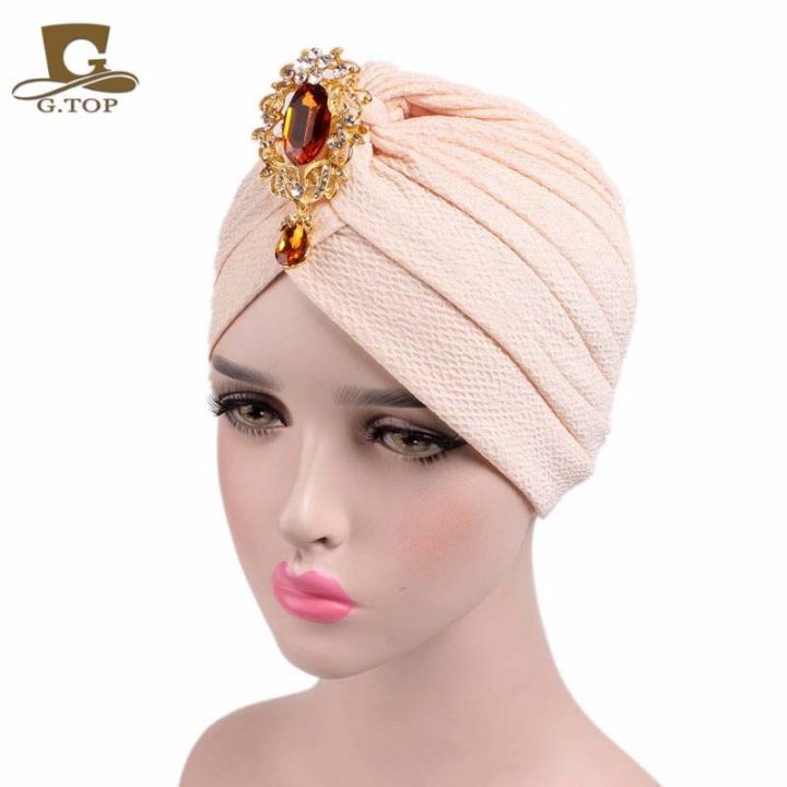 muslim-turban-with-pendant-women-day-night-cap-fashion-cotton-head-wear-ladies-headwrap-jewelry-hair-accessories-headbands