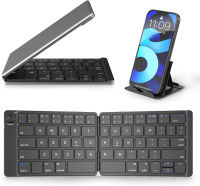 Samsers Foldable Bluetooth Keyboard - Portable Wireless Full Size Keyboard (Sync Up to 3 Devices), Ultra-Slim Aluminum Travel Folding Keyboard for iPhone iPad Mac Android Windows iOS, Black &amp; Grey