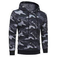 ผู้ชายแฟชั่น Camouflage Hooded เสื้อกันหนาวผ้าฝ้ายผสม Casual Slim Fit Pullover เสื้อแขนยาว Sweatshirt