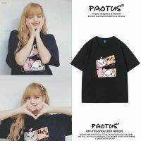 Lisa เดียวกัน Mary cat เสื้อยืดผู้หญิงแขนสั้นผ้าฝ้ายการ์ตูนใหม่