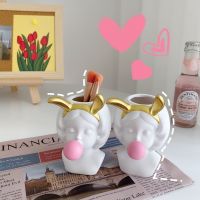 Cute Flower Vase Little Girl Blowing Bubbles Flower Pot Desktop Makeup Brushs Pens Organizer