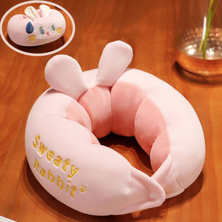 sweaty-rabbit-cartoon-cute-u-shaped-pillow-aircraft-neck-protector-nap