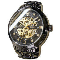 OLEVS Men’s Gold Skeleton Watch Automatic Mechanical self Winding Luxury Dress Stainless Steel Waterproof Luminous Wrist Watches All Black