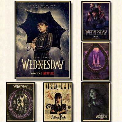 ◄✽◎ ภาพยนตร์อเมริกันทีวีวันพุธ Addams Retro คราฟท์โปสเตอร์ Home Room Decor Suspense Fantasy ภาพวาดของขวัญสติ๊กเกอร์ติดผนัง Art for Living