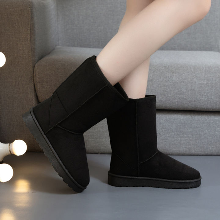 รองเท้าหนังนิ่มของผู้หญิง-รองเท้าหนังนิ่มเทียมแขนสั้นเทียม-รองเท้าหิมะ-sepatu-boot-pendek-ยางพื้นพื้นแบนเท้ากลม-เด็ก