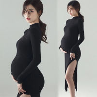 New Black Sexy Maternity Dresses Photography Props Split Side Long Pregnancy Clothes Photo Shoot For Women Dress 2021