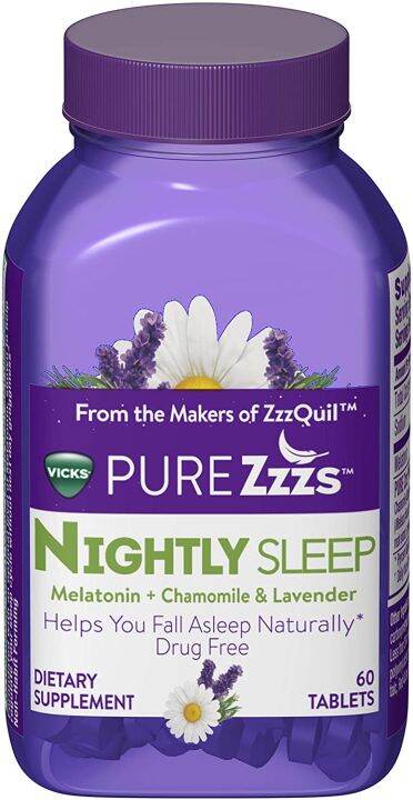 Vicks PURE Zzzs, Nightly Sleep Melatonin + Chamomile & Lavender, 60 ...