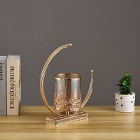 New home decoration candle Taipei European light luxury candlestick creative iron candlestick glass retro wind-proof candlestick